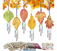 HONMOK Autumn Crafts for Kids, 12 Pack Maple Leaf Wind Chime Painting Kit, Wooden Arts and Crafts for Toddlers & Children's Birthday Gifts