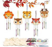 HONMOK Autumn Crafts for Kids, 9 Pack Autumn Animal Head Wind Chimes Kit for Children to Paint & Colour, Wooden Arts and Crafts for Toddlers Boys Girls Autumn Activities Birthday Gifts