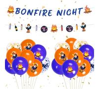 HONMOK Bonfire Night Party Decorations, Banner With 26pcs Fireworks Night Balloons, 5th of November Guy Fawkes Banner for Party Supplies Backdrop Photo Props