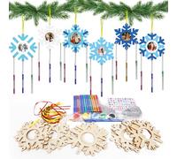 HONMOK Christmas Craft for Kids, 12 Pack Wooden Snowflake Photo Frame Wind Chime Painting Kit, Christmas Arts & Crafts for Boys Girls Christmas Activities Winter Party Game DIY Toys Gifts
