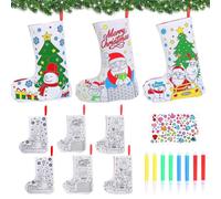 HONMOK Christmas Crafts for Kids, 6 Pack Christmas Stockings with Colour Pen, Santa Snowman Stockings, Christmas Tree Ornaments, Make Your Own Xmas Craft, Xmas Hanging Decorations for Home Mantle