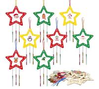 HONMOK Christmas Crafts for Kids, 8 Pack Pentagram Windchimes Painting Kit, DIY Wooden Xmas Arts and Crafts for Toddlers Boys Girls Gifts Christmas Party Activities
