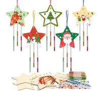 HONMOK Christmas Crafts for Kids, 9 Pack Christmas Star Windchimes Painting Kit, DIY Wooden Xmas Arts and Crafts for Toddlers Boys Girls Gifts Christmas Party Activities