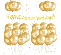 HONMOK Glitter 50th Golden Wedding Anniversary Banner With 20pcs Balloons, Decor and Party Photo Props Supplies