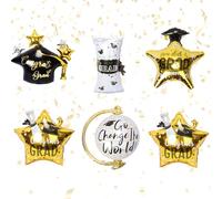 HONMOK Graduation Decorations, 6pcs Black and Gold Graduation Balloons, Congratulations Grad Decor, Graduate Cap Balloons You Did It Balloon for Congrats Grad Party Prom Decor Supplies