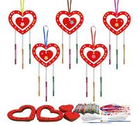 HONMOK Heart Crafts for Toddlers, 9 Pack Wooden Red Love Heart Wind Chimes Painting Kit, Valentine's Day Art & Craft for Kids Adults, Bulk Crafts Wedding Christmas Birthday Party Supplies