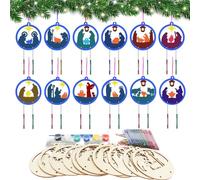 HONMOK Nativity Crafts for Kids, 12 Pack Nativity Scene Wind Chime Painting Kit, Wooden Jesus Birth Nativity Arts & Crafts for Boys Girls Jesus Christmas Party Activities Packs