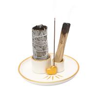 HONMOK Sage Holder for Burning, 4 in 1 Incense Burner Holder Heart, Palo Santo Holder, Smudge bowl, Candle Holder, 5.9 inches Ceramic Ash Catcher Tray for Meditation Yoga Room