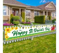 HONMOK St Davids Day Decorations Happy St David's Day Banner Welsh Dragon Patriotic Themed Hanging Banner Daffodils Design for St David's Day Party Decor Welsh National Day