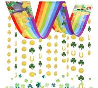HONMOK St. Patrick's Day Rainbow Hanging Banner with Gold Coins, Shamrock, Horseshoe - Ceiling Decoration for Irish Party