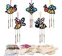 HONMOK Thank You Teacher Gifts from Students, 10 Pack Bee Wind Chime for Kids, Wooden Art Craft Supplies for Pre School Nursery Graduation Parties Activities