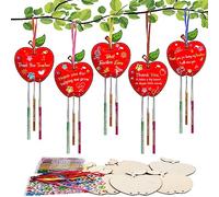 HONMOK Thank You Teacher Gifts from Students, School Leaving Gifts for Teacher, 9 Pack Apple Wood Windchimes Crafts for Kids, Pre School Nursery Graduation Teacher Appreciation Retirement Presents