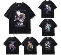 (Honoboto) JoJoJo's Bizarre Adventure Merchandise T-Shirt, Short Sleeve, Men's, Women's, The World Killer Queen, Star Platinum, Crazy Diamond Design, Round Neck, Stylish, Hot