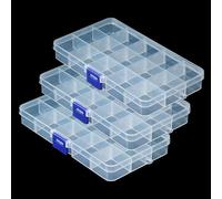Honoflux 3 Pcs Small Organiser Box with Adjustable Dividers, Clear Plastic Jewellery Storage Container for Beads & Small Items
