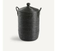 Honoka Braided Rice Straw Laundry Basket Black