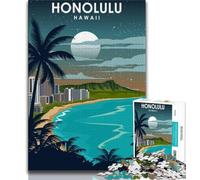 Honolulu Hawaii at Night Jigsaw Puzzles for Teenagers 1000 Piece Puzzle,Help The Brain Exercise Addictive Toys to Cultivate Patience A Work of Art 50x75cm