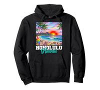 Honolulu Hawaii Hawaiian Waves Beach Summer Surfing Retro Pullover Hoodie