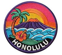 Honolulu Hawaii Patch Embroidered Iron/Sew-on Badge (3.5 Inch) Travel Souvenir Emblem Surf Beach Pacific Ocean Surfing Gift Patches