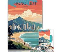 Honolulu Hawaii Puzzles for Teenagers Teens 1000pc Puzzle,Stress Reliever Staycation Kill Time with Matching Poster And Trivia Sheet 38x26cm