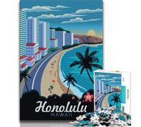 Honolulu Hawaii Travel 1000 Piece Jigsaw Puzzles for Teenagers,Stress Reliever Staycation Kill Time with Matching Poster And Trivia Sheet 50x75cm