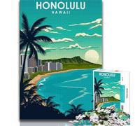 Honolulu Hawaii Travel Jigsaw Puzzles for Teenagers 1000 Piece Puzzle,Help The Brain Exercise Addictive Toys to Cultivate Patience A Work of Art 50x75cm