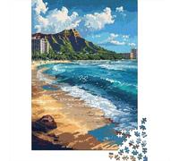 Honolulu Hawaiian Beach Pixel Art Jigsaw Puzzle 1000 Pieces, Vintage Architecture Destination, 1000 Pieces for Adults, for Travel Lovers, Gift Idea, 38x26cm/1000pcs