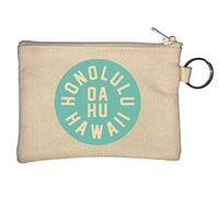 Honolulu Oahu Hawaii United States Graphic Key Chain Coin Purse Beige