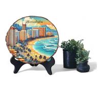 Honolulu Souvenir - Island Breeze Wood Slice Plaque Ideal for Beachcombers & Tropical Decor Enthusiasts