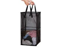HONOMA Laundry Bags Hamper Bag with Handles,Portable & Collapsible Dirty Clothes Mesh Basket Foldable for Washing Storage, Kids Room,Dorm or Travel (Black,Double-Layer)