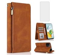 Honor 200 Smart/X7C/Play 60 Plus/Play 9T 5G Wallet Case with Screen Protector - Retro Leather Flip Cover Card Holder Stand for 200Smart Play9T - Brown
