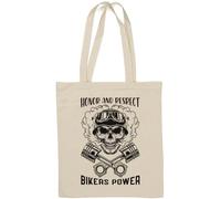 Honor and Respect Bikers Power Smoking Piston Skull Natural Cotton Tote Bag White