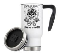 Honor and Respect Bikers Power Smoking Piston Skull Vacuum Insulated Thermal Travel Coffee Mug 480ml White