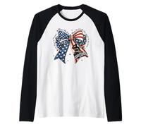 Honor Brave 250 Years Freedom Patriotic Bow Raglan Baseball Tee