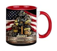 Honor Service Sacrifice - Personalized Coffee Mug, Custom Firefighter Coffee Cup with Name, Dad Husband Drinking Cup, 11oz Ceramic Mug, Thank You Appreciation Gift on Father's Day