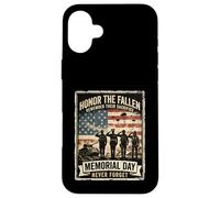 Honor The Fallen Memorial Day Veterans Never Forget US flag Case for iPhone 16 Plus