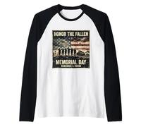 Honor The Fallen Memorial Day Veterans Never Forget US Flag Raglan Baseball Tee