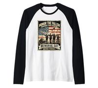 Honor The Fallen Memorial Day Veterans Never Forget US Flag Raglan Baseball Tee