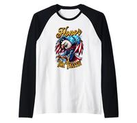 Honor The Fallen Thank The Living Memorial Day Veteran Eagle Raglan Baseball Tee
