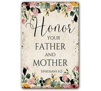 Honor Thy Father and Thy Mother - Ephesians 6 2 Metal Tin Sign Scripture Wall Decor Artwork for Home Wall Pictures for Living Room Decorative Paintings for Bedroom 8x12 Inch