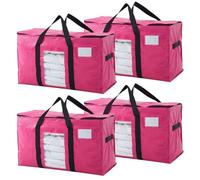 HonorHut Extra large Jumbo Storage Bag Pink 4 Pack Reusable Laundry Bag with Zipper Handles House Moving Box