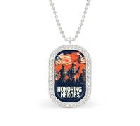 Honoring Heroes Pendant Necklace Fashion Jewelry Square Pendant with White Drill Border One Size