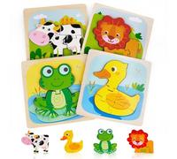 Honosen 4 Pcs Wooden Puzzles Animals for Baby Kids, Cute Animal Wooden Jigsaw Puzzles for 1-3 Year Old Boys Girls, Baby Preschool Learning Educational Toy for Birthday Gift