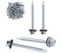 Honosen Pack of 80 Self-Tapping Screws Stainless Steel 4.8 x 35 mm Plumber Screws with Sealing Washer Trapezoidal Sheet Metal Screws Self Tapping Roof Screws (Silver)