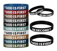 Honoson 10 Christian Bracelets God Is First Inspirational Religious Silicone Bracelets Bulk for Adult Bible Verse Wristband Jesus Faith Bracelet for Men Women Family Christmas Church Gift Supply