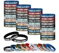Honoson 100 Christmas Gift God Is First Christian Religious Silicone Bracelets Inspirational Bulk for Adult Bible Verse Wristband Jesus Faith Bracelet for Men Women Family Church Supply