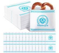 Honoson 100 Pcs Pretzel Bags Oktoberfest Decorations Disposable 6.5" x 7" Blue White German Beer Treat Lunch Bags for Oktoberfest Decor Bavarian Party Supplies for Cookies Bread Chocolate
