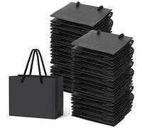 Honoson 100 Pcs Thicken Black Mini Gift Bags with Handles, 3.9 x 4.7 x 2.4 Inch Small Paper Goodie Shopping Bags for Small Business Party Wedding Gift Wrap Valentine