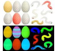 Honoson 12 3D Printed Animals with Egg Flexible Articulated Glow in the Dark Animals Stress Relief Fidget Gift for Adult Easter Party Favors Basket Fillers(Luminous Color,Snake)