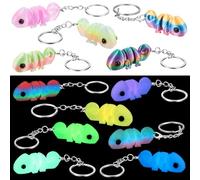 Honoson 12 Pcs 3D Printed Animal Keychains Bulk 3D Printed Flexible Articulating Small Gift Stress Relief for Adult Party Favors Home Display(Luminous Chameleon)