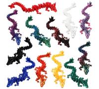 Honoson 12 Pcs 3D Printed Fidget Toy 3D Printed Crystal Dragon Small Animal Toy Flexible Cute Articulating Pet Stress Relief Fidget Toys for Play and Display(16cm)